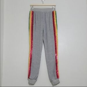 Lola + The Boys Gray Sweatpants with Rainbow Sequin Stripes